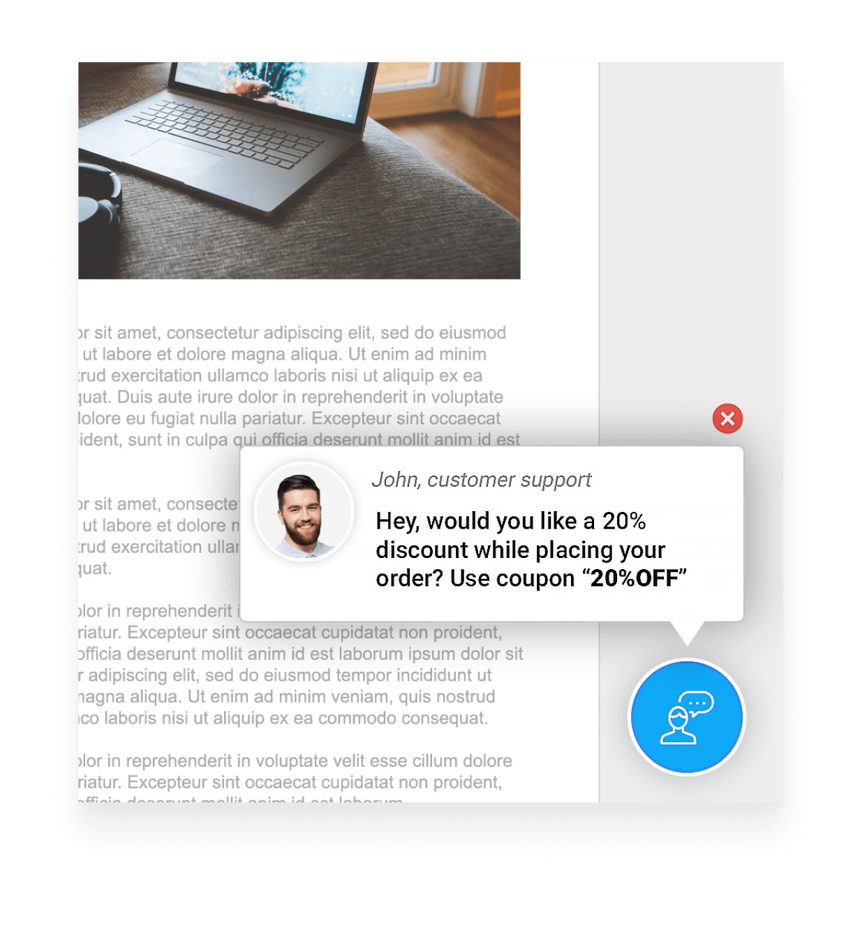 Webpage with pop-up support button