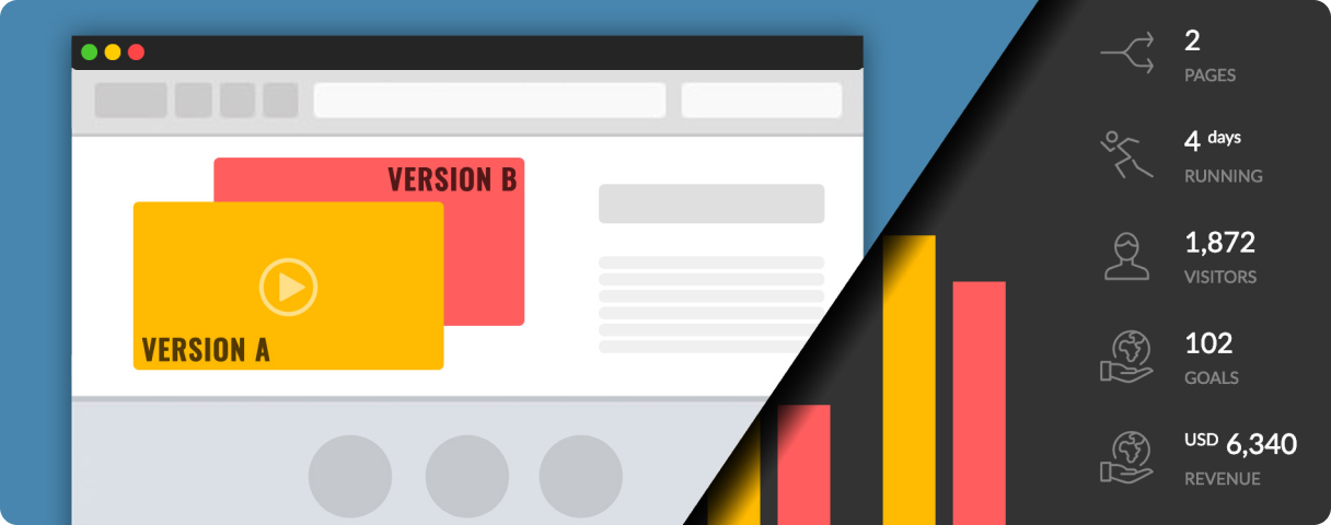 Interface showing statistics for a split test