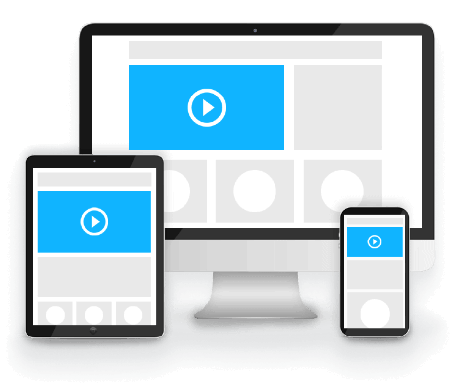 Different device screen mockups with responsive video player