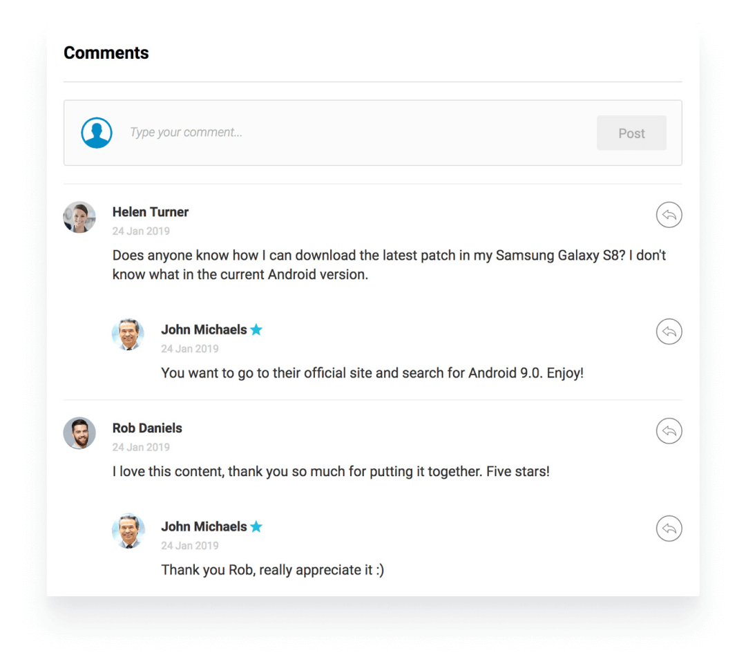 Comment section with multiple comments and replies